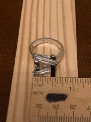 Vintage Estate Marked 18K GE Clear & Black Glass Bar Ring Deco Modernist Sz 9.75