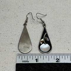Alpaca Mexico Earrings – Teardrop Dangle with Shell Inlay and Black Enamel