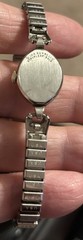 Vintage Ladies Wristwatch Silver Toned Metal Stretch Bracelet With Oval Face 10k