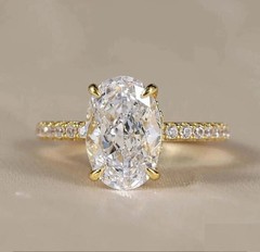3CT Oval Cut Lab-Created Diamond Solitaire Wedding Ring 14K Yellow Gold Plated