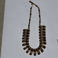 Weiss 15″ Choker Necklace Gold Amber Brown Color Crystal Rhinestone Vintage