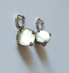 Vintage Sterling Silver 875 Soviet Era USSR Mother of Pearl Dangle Drop Earrings
