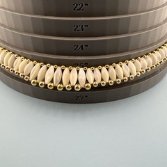 Vintage Polished MOP Necklace Oval Barrel Shape Gold Tone Bead Border Graduated