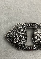 Vintage Style Silvertone Brooch Rhinestones Marcasite 3 X 1.5 Inches