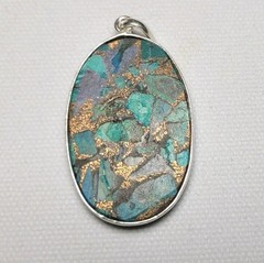 Vintage Handmade Copper Turquoise Oval Pendant pendant Sterling 925 6.87gr