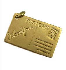 Vintage Charm I Love You Postcard Necklace Pendant Brass Jewelry Gift For Women