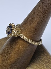 Vintage EVA 14k Yellow Gold Diamond & Sapphire Tulip Ring Size 6.5