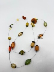 Vtg Artisan Mixed Glass Beads Wire Stations Necklace Multicolor Long Boho