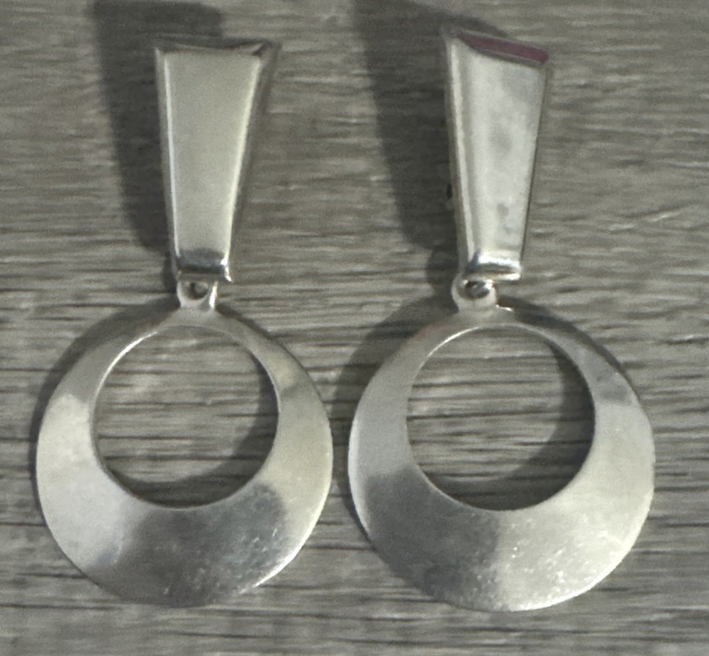 925 Sterling Vintage M 125 Mexico Modernist Clip On Dangle Earrings