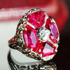 14k white gold ring 2.50ct lab created ruby sz 3.5 antique handmade 2.33gr N3331