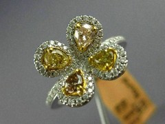 ESTATE WIDE 1.52CT MULTI COLOR DIAMOND 14KT 2 TONE GOLD CLOVER FLOWER LOVE RING
