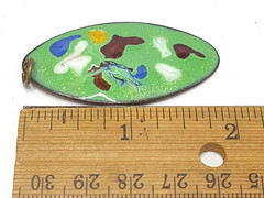 Vintage Pendant Oval Enamel on Copper Multicolor Green White Maroon Blue Yellow
