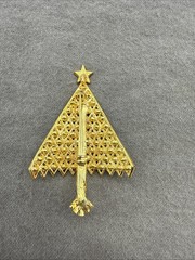 Vintage Corocraft Tree Christmas Holiday Star Rhinestone Gold Tone Brooch Pin