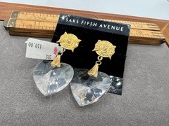 Vtg Gold RO-DO Earrings Crystal Hearts Rhinestones 90s $110 Saks Inventory KN