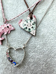 5 Necklaces LOT Girly long heart Y2K 1990s 2000s pink colorful jewelry costume