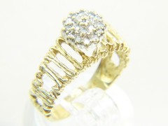 Beautiful Brutalist 14 K Gold Twig 19 Diamond Double Halo Sz 6.5 Cocktail Ring