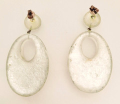 Lucite Glittery Flush Set Rhinestones 925 Sterling Silver Post Dangle Earrings