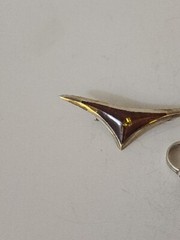 Modern Mid Century Sterling 925 Silver Amber Brooch 3.5 Inches & Rind Size 4.5