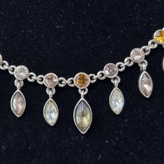 Rhinestone Gold Tone Choker Necklace Multiple Dangles Adjustable Length 16-18″