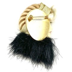 Vtg GoldTone Brooch 1980’s Fashion Lady Fur Headband Blonde Braided Hair Bangs O