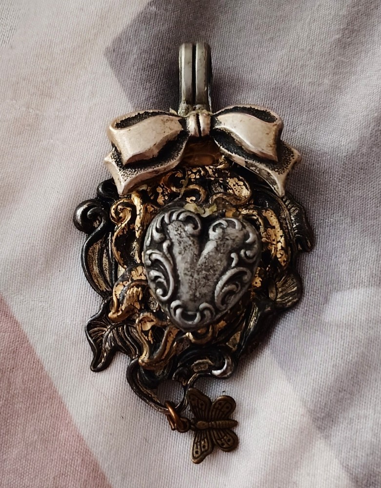 Silver & Gold Tone Metal Bow Charm Pendant, Love Theme, No Stone