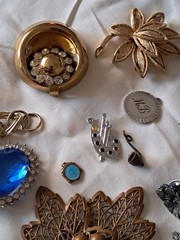 Antique Vintage Rhinestone Jewelry Mixed Lot Charms Brooches Sterling Ring AVON