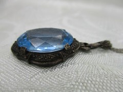 VINTAGE ANTIQUE 935 STERLING SILVER AQUAMARINE ORNATE PENDANT NECKLACE 18″ CHAIN
