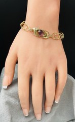 VTG. 1940-50s Sterling Silver 12K Gold Filled Purple Glass Flower Bracelet 6 3/4
