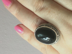 VINTAGE HUGE BLACK STAR CATS EYE MOONSTONE ? CABOCHON 925 STERLING SILVER RING