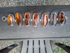 Silver Modernist Amber Big Baltic Bracelet Brutalist Abstract Design Artisan
