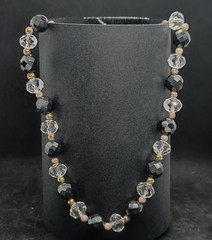 Vintage Magnetic Necklace with Faceted Hematite Beads and Crystal, 1970s
