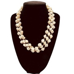 Vintage Freirich 52″ Lucite (?) Faux Baroque Pearl Necklace Gold Tone Signed