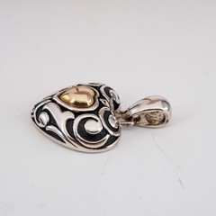 Avon Vintage Southwestern Silver and Gold Tone Bold Scrollwork Heart Pendant 1″