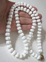 Vintage White Milk Glass Necklace Molded Cloud Bubble Beads Slide Clasp