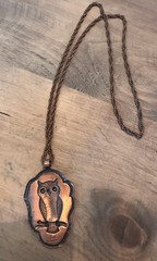 Vintage Bell Trading Post Solid Copper Owl Pendant Rope Chain Necklace
