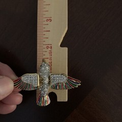 Gold tone colorful bird pin with rhinestones and moveable wings