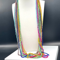 Vintage Multi-Strand Seed Bead Chain Charm Necklace Bohemian Hippie Jewelry