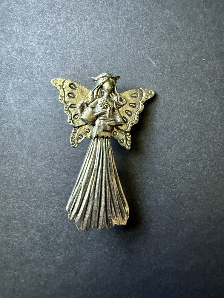 Vintage Fairy Angel Brooch Pin Religious Whimsycore Silver Tone