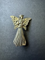 Vintage Fairy Angel Brooch Pin Religious Whimsycore Silver Tone