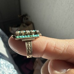 1900 S Victorian Dimond and Turquoise 14 K. Gild Long Bar Ring. Size 6 Rare
