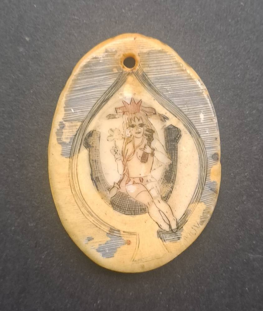Antique Carved Painted Mechanics’ Good Luck Charm Amulet Scrimshaw
