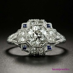 2.50Ct Lab Created Diamond Vintage Ring Art Deco Sapphire Accent 14K Gold Finish