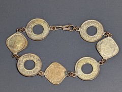 Vintage British India 1/2 Anna 1 Pice 7 Coin Bracelet