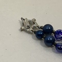 Vintage TRIFARI Cobalt Blue Glass Bead Necklace 2 Tier Peacock Iridescent Silver