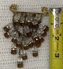 Unique Chandelier Dangle w Clear Rhinestones and Brown & Clear Crystals Brooch