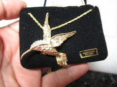 Rare Dale Kinkaid Hummingbird Brooch Necklace Ruby Precious Jewels Of Nature NOS