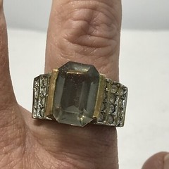 Vintage Gold Plated Smokey Grey Aust & Clear Crystals Unique Ring varied sizes