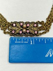 Vintage Signed Sweet Romance USA 32IN rhinestone And Pearl Necklace Leaf Details
