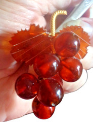 Vintage Grapes & Leaves BALTIC AMBER Russia Pin Brooch