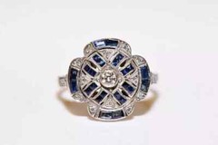 Art Deco Style Lab-Created Diamond & Sapphire Two Tone Ring 14K White Gold FN
